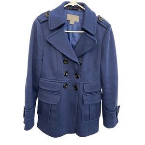 $195 ANN TAYLOR Navy‎ Blue Double Breasted Peacoat Button Details Coat Jacket S